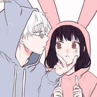 😘 Anime, Casal, Desenho animado, Coelho, Moletom com capuz, Fofo telegram sticker