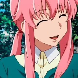 💈 Yuno Gasai Mirai Nikki animé, fille, cheveux roses, yandere, souriant whatsapp sticker