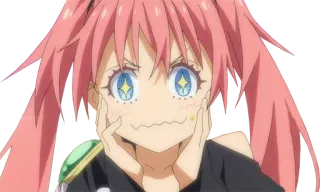 🤩 Milim Nava That Time I Got Reincarnated as a Slime Anime, Fofo, Cabelo rosa, Garota anime, Milim, Slime, Nava telegram sticker