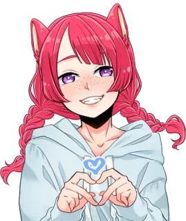 🥺 Аниме, Кошачьи ушки, Девочка, Милая, Сердце, Косички whatsapp sticker