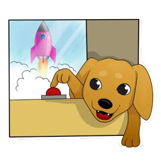 🚀 perro, cohete, botón, dibujos animados, lanzamiento, cachorro whatsapp sticker