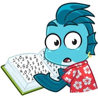 🐟 cartone animato, pesce, libro, numeri, istruzione, lettura, personaggio telegram sticker