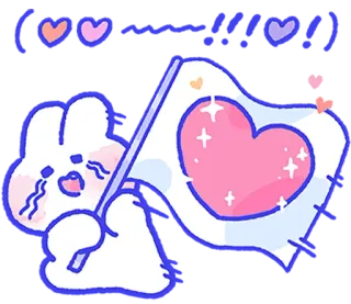 ❤️ lapin, cœur, drapeau, mignon, pleurer, kawaii, autocollant telegram sticker