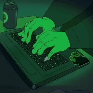 👨‍💻 laptop, typing, green, computer, digital whatsapp sticker