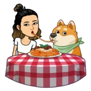 🤍 Bitmoji, Doge, Сиба-ину, Еда, Спагетти, Паста, Еда, Мультфильм telegram sticker