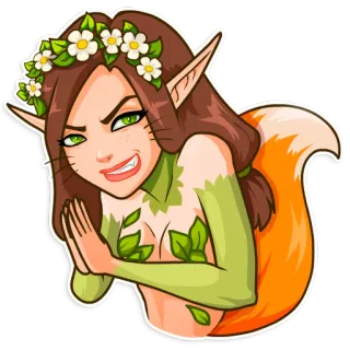 🦊 elf, fox, fantasy, animal, ears, tail, woman, cartoon telegram sticker