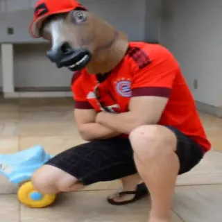 😎 horse, mask, red, squatting, toy, man whatsapp sticker