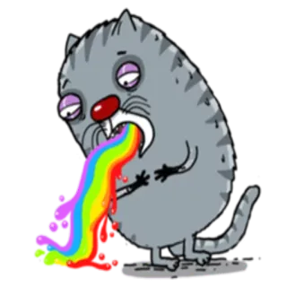 🤢 고양이, 구토, 무지개, 만화, 아픈, 불쾌 telegram sticker
