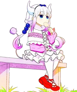 😜 Kanna Kamui Miss Kobayashi's Dragon Maid Kanna, Anime, Dragão, Kawaii, Fofo, Chupa-chupa, Sentado whatsapp sticker