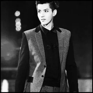 ➿ Kris Wu uomo, attore, cantante, bianco e nero, ritratto, celebrità telegram sticker