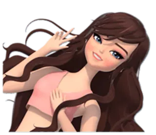 ✌ fille, dessin animé, belle, cheveux longs whatsapp sticker