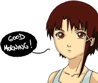 ⏰ Lain Iwakura Serial Experiments Lain GOOD MORNING! anime, good morning, greeting, lain iwakura, serial experiments lain telegram sticker