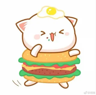 🐱 chat, burger, nourriture, mignon, dessin animé, animal, oeuf, kawaii telegram sticker