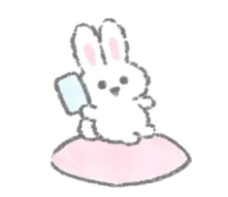 🍥 lapin, lapinou, animal, mignon, autocollant, dessin animé, rose, blanc telegram sticker