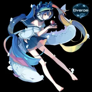 😮 Elverae Anime, Mädchen, Süß, Meer, Ozean, Blau, Fisch whatsapp sticker