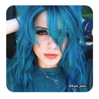 🦋 @Sigilo_packs femme, fille, cheveux bleus, beauté, portrait whatsapp sticker
