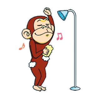 🚿 猴子, 淋浴, 卡通, 动物, 洗澡, 清洁 telegram sticker