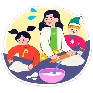 😥 familia, cocina, madre, niños, navidad, hornear, cocina telegram sticker