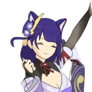 🙌 Raiden Shogun Genshin Impact Anime, Videojuego, Orejas de gato, Morado, Lindo telegram sticker