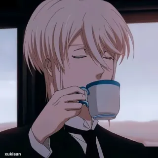 📚 xukisan anime, tea, drinking, character, male telegram sticker