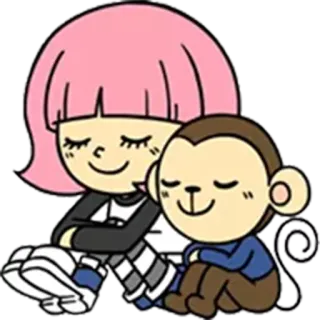 👫 Dibujos animados, Chica, Mono, Lindo, Amigos, Kawaii telegram sticker