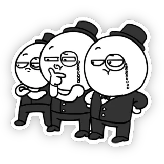 🧐 monocle, cartoon, bowler hat, trio, black and white telegram sticker