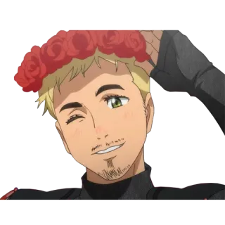 😉 мужчина, аниме, венок из цветов, подмигивание, портрет, анимация whatsapp sticker