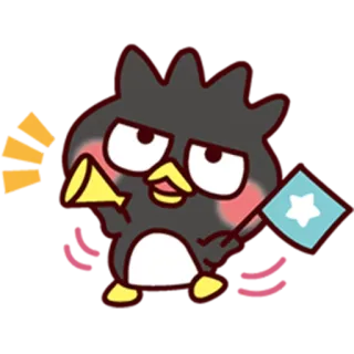 📣 Badtz-Maru Badtz-Maru, Sanrio, cartoon, penguin, flag, mascot telegram sticker