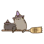 🔮 Pusheen gatto, strega, halloween, carino, volante, scopa, cartone animato telegram sticker