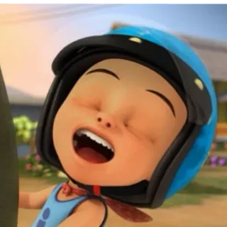 👶 Upin Upin & Ipin การ์ตูน, Upin, หมวกกันน็อก, ยิ้ม, ตัวละคร, แอนิเมชั่น, Ipin telegram sticker