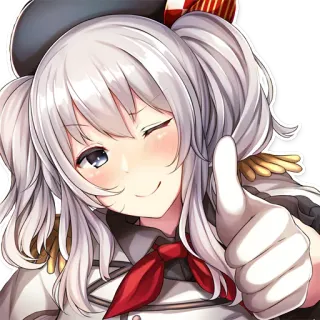 👍 anime, girl, wink, white hair, red bow, uniform telegram sticker