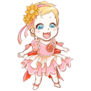👼 Cartoon, Kind, Mädchen, Kleid, Blume, Schleife, glücklich whatsapp sticker