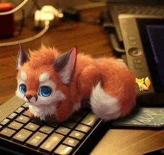 😥 fox, cute, animal, keyboard, orange, furry, eyes, small telegram sticker