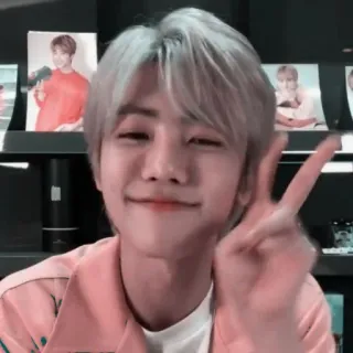 🍃 K-pop, Ídolo, Signo de la paz, Asiático, Hombre, Sonrisa telegram sticker