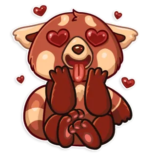 😍 panda rojo, animal, amor, corazones, lindo, dibujos animados, pegatina, expresión whatsapp sticker