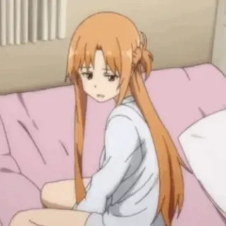 💞 Asuna Yuuki Sword Art Online anime, girl, tired, long hair, cute, character whatsapp sticker