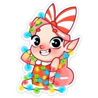 ☺️ navidad, elfo, caramelo, luces, dibujos animados, fiesta telegram sticker