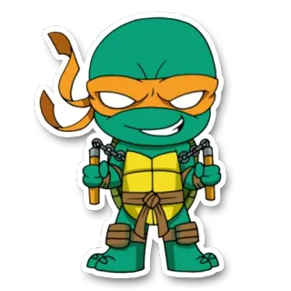 🐢 Michelangelo Teenage Mutant Ninja Turtles Żółw Ninja, TMNT, Michelangelo, Kreskówka, Sztuki walki, Nunczako, Broń telegram sticker
