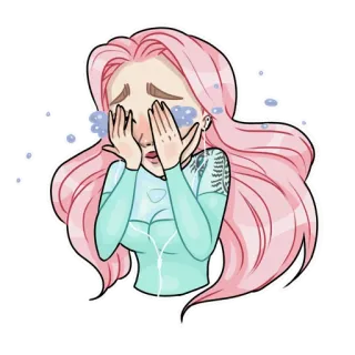 😭 плачущий, грустный, эмоциональный, розовые волосы, слёзы, женщина telegram sticker