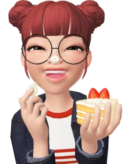 😄 zepeto, avatar, bolo, morangos, lanche, cabelo ruivo, óculos, desenho animado telegram sticker