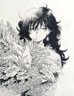 🌷 girl, flowers, portrait, art, drawing, manga telegram sticker