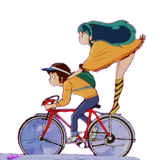 🚲 Lum Urusei Yatsura anime, 80s anime, retro anime, Urusei Yatsura, Lum, couple, bicycle telegram sticker