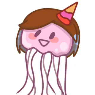 🐙 медуза, мультфильм, милый, каваий, вечеринка, день рождения, праздник telegram sticker