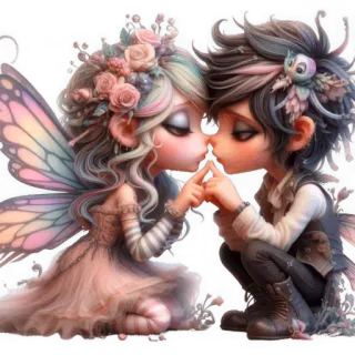 😘 fairy, couple, kissing, fantasy, romance, wings, cute, love telegram sticker