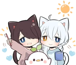 ☀️ lindo, anime, dibujos animados, mañana, gato, kawaii telegram sticker