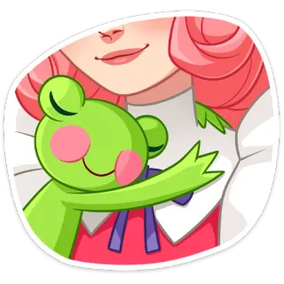 🤗 muñeca, lindo, dibujos animados, pegatina, pelo rosa, peluche whatsapp sticker