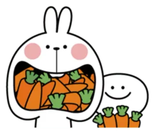 😮 konijn, konijntje, wortels, schattig, dier, eten, cartoon telegram sticker