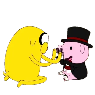 🙏 Jake the Dog Adventure Time Cartoon, animiert, Schwein, Zylinder, Anzug, Jake der Hund telegram sticker