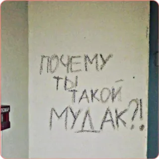 ❓ ПОЧЕМУ ТЫ ТАКОЙ МУДАК?! ruso, texto, graffiti, insulto whatsapp sticker