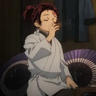 🧧 Tanjiro Kamado Demon Slayer Аниме, Клинок, рассекающий демонов, Тандзиро, Пьёт, Чай telegram sticker